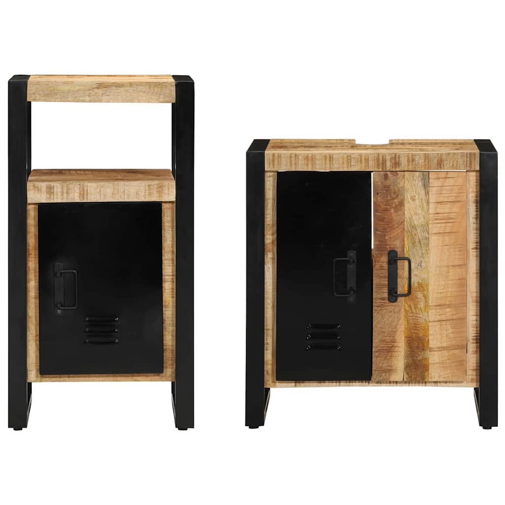 Bathroom Furniture Set 2 pcs Brown and Black Solid Mango Wood