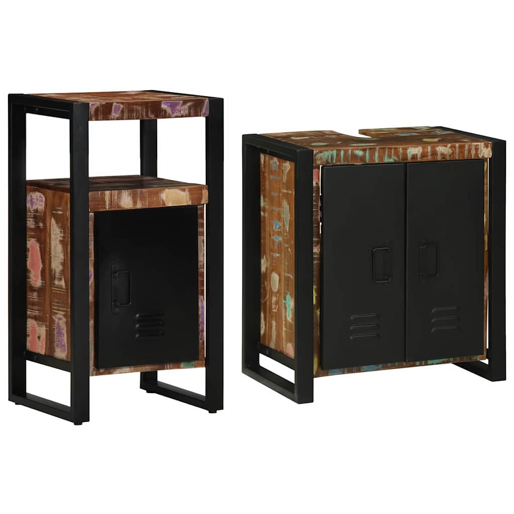 Bathroom Furniture Set with Drawer 2 pcs Solid Reclaim Wood