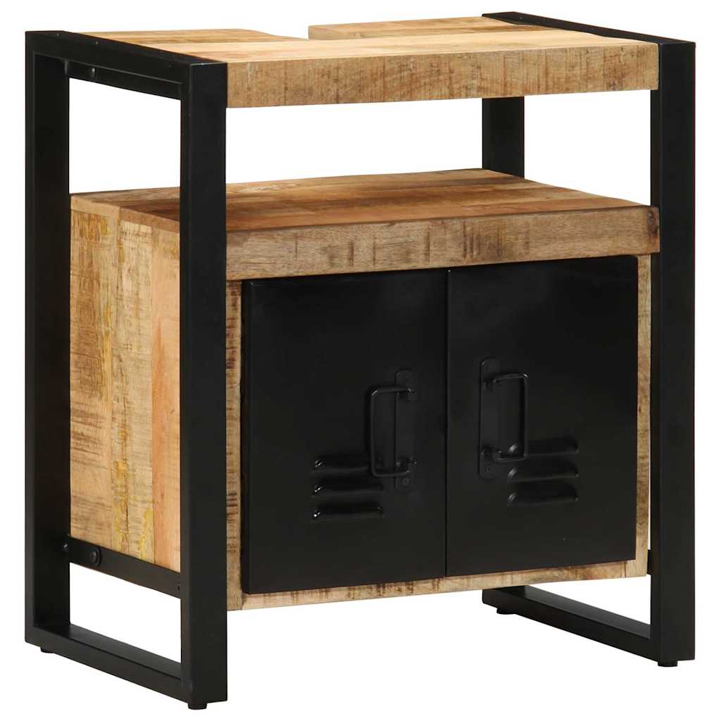 Bathroom Furniture Set 2 pcs Brown Soild Rough Mango Wood
