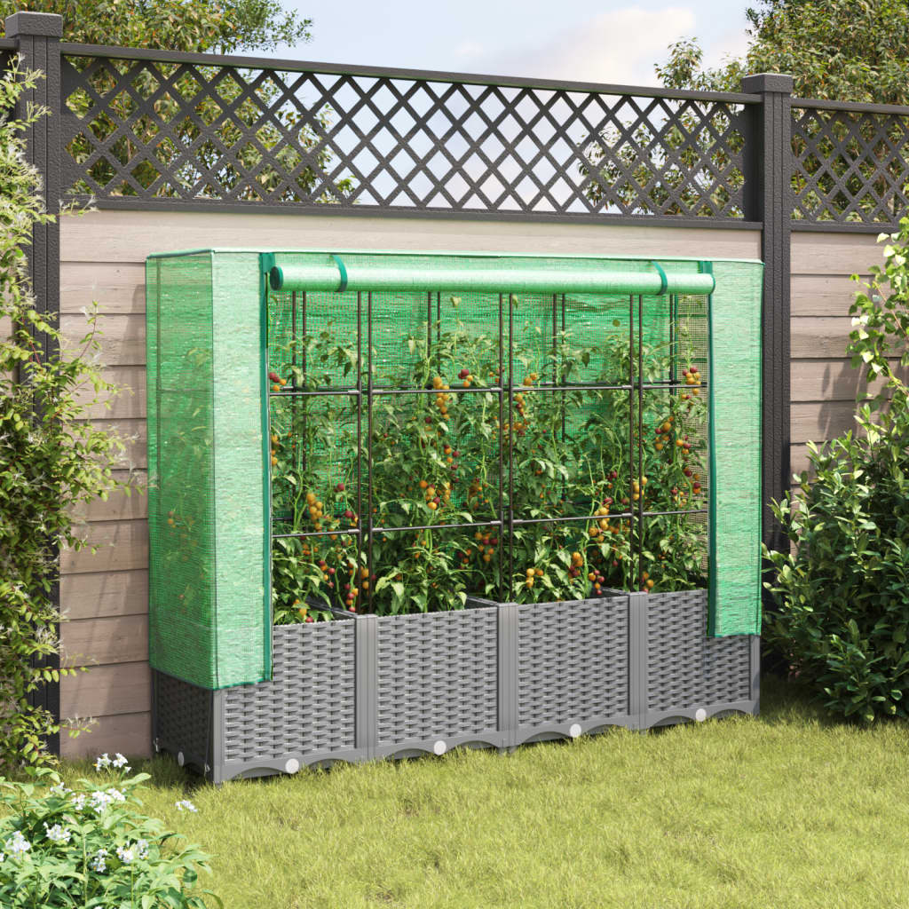 vidaXL Raised Bed with Greenhouse Cover Rattan Look 160x40x138 cm