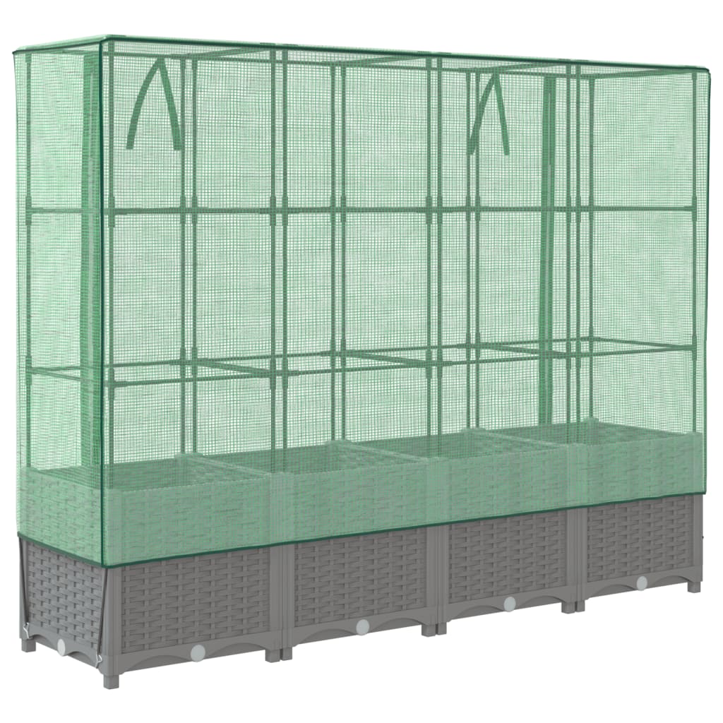 vidaXL Raised Bed with Greenhouse Cover Rattan Look 160x40x138 cm