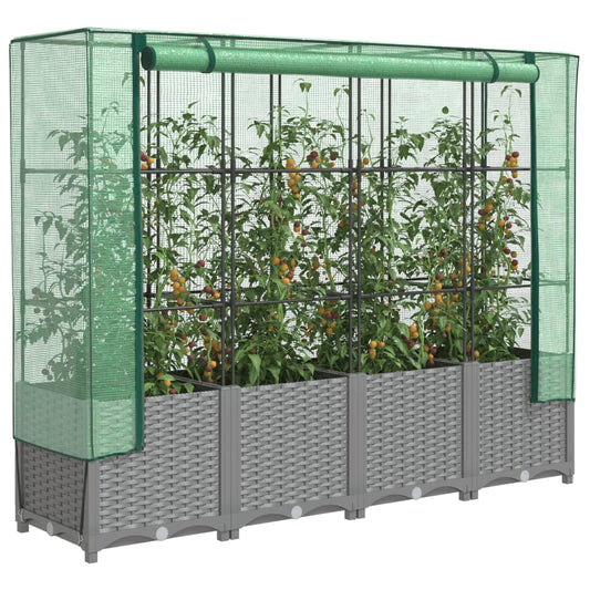 vidaXL Raised Bed with Greenhouse Cover Rattan Look 160x40x138 cm