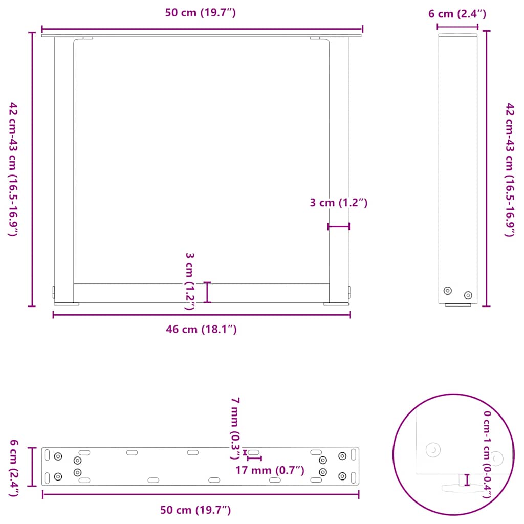 Coffee Table Legs U-Shaped 2 pcs Anthracite 50x(42-43) cm Steel