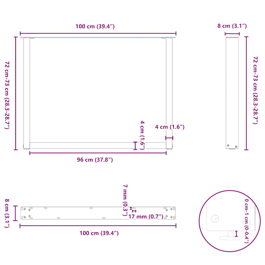 Dining Table Legs U-Shaped 2 pcs Anthracite 100x(72-73) cm Steel