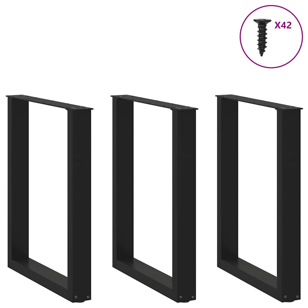 Dining Table Legs U-Shaped 3 pcs Black 70x(72-73) cm Steel