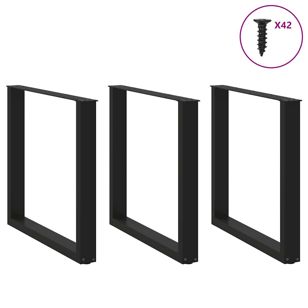 Dining Table Legs U-Shaped 3 pcs Black 80x(72-73) cm Steel