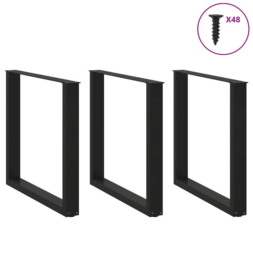 Dining Table Legs U-Shaped 3 pcs Black 90x(72-73) cm Steel