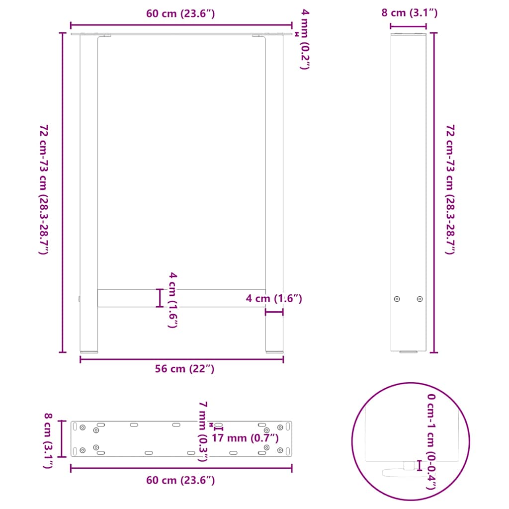 Dining Table Legs White 2 pcs 60x(72-73) cm Steel