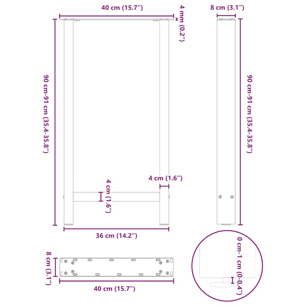 Bar Table Legs Anthracite 2 pcs 40x(90-91) cm Steel