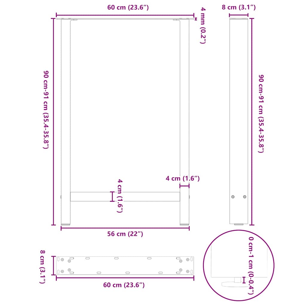 Bar Table Legs Anthracite 2 pcs 60x(90-91) cm Steel