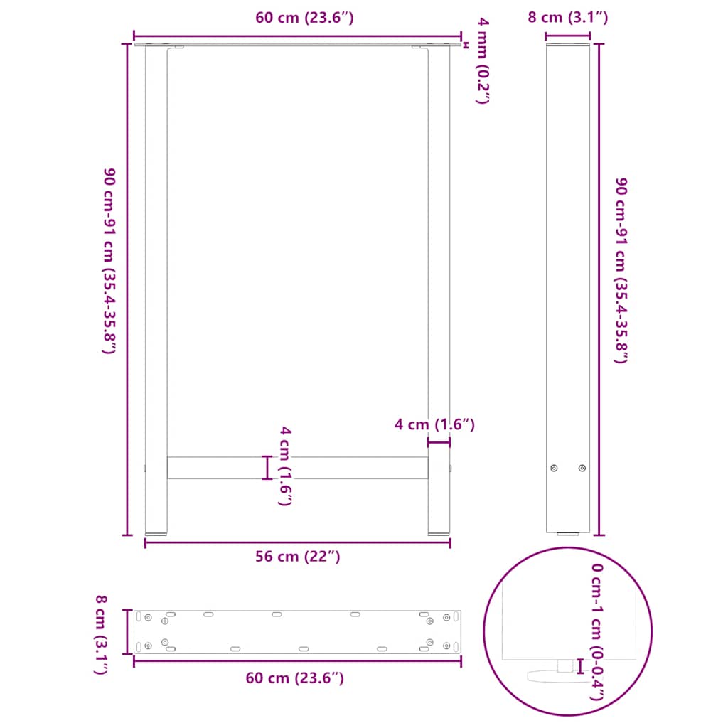 Bar Table Legs Natural Steel 2 pcs 60x(90-91) cm Steel