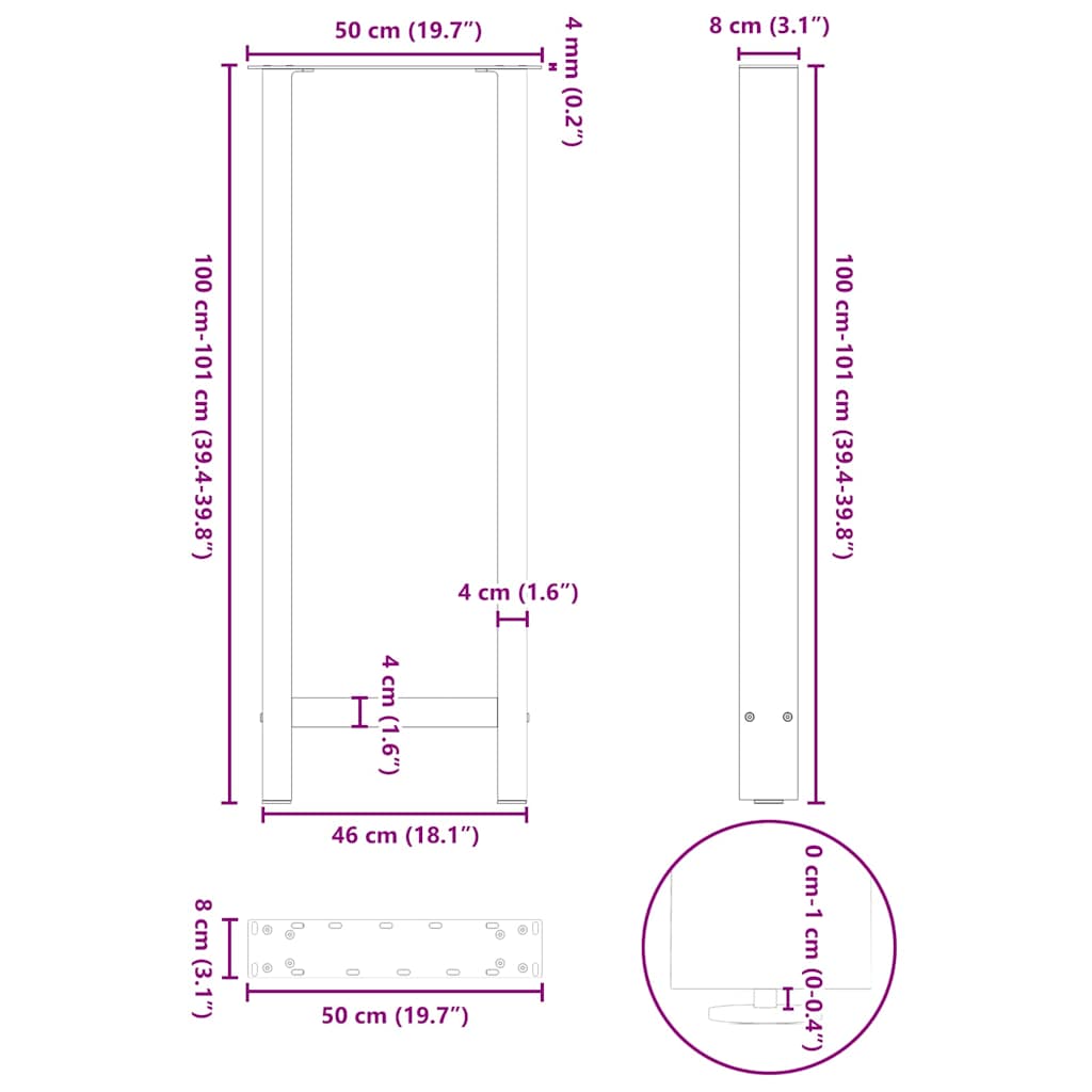 Bar Table Legs Black 2 pcs 50x(100-101) cm Steel