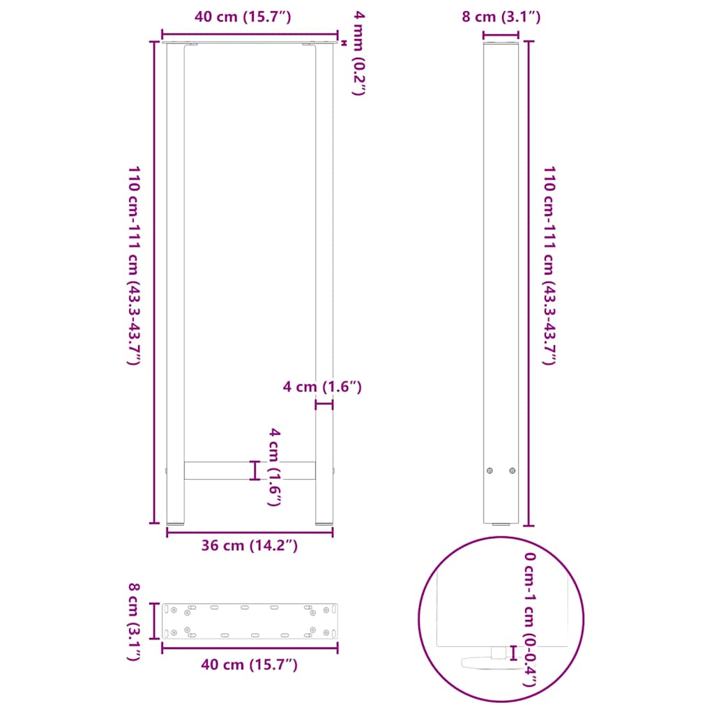 Bar Table Legs Black 2 pcs 40x(110-111) cm Steel