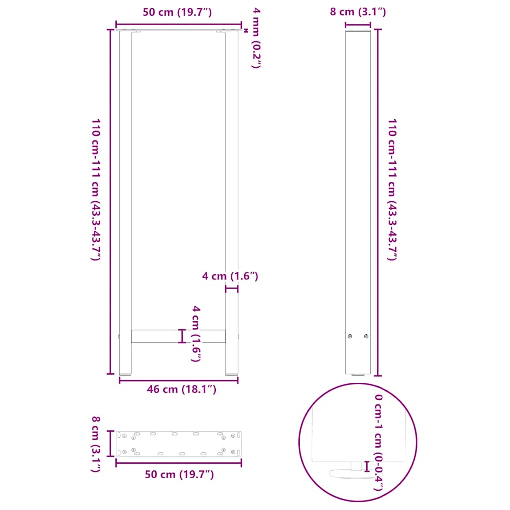 Bar Table Legs Anthracite 2 pcs 50x(110-111) cm Steel