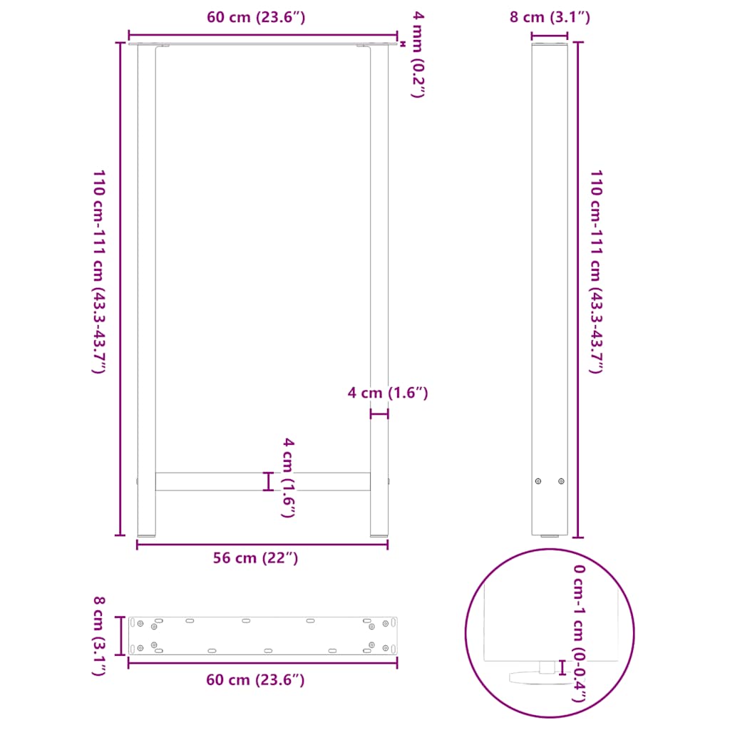Bar Table Legs Anthracite 2 pcs 60x(110-111) cm Steel