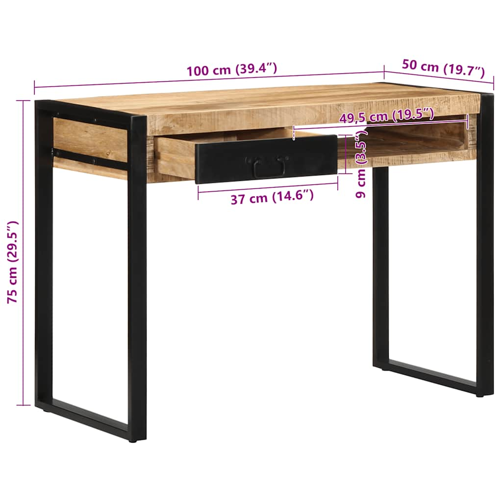 vidaXL Desk 100x50x75 cm Solid Rough Wood Mango