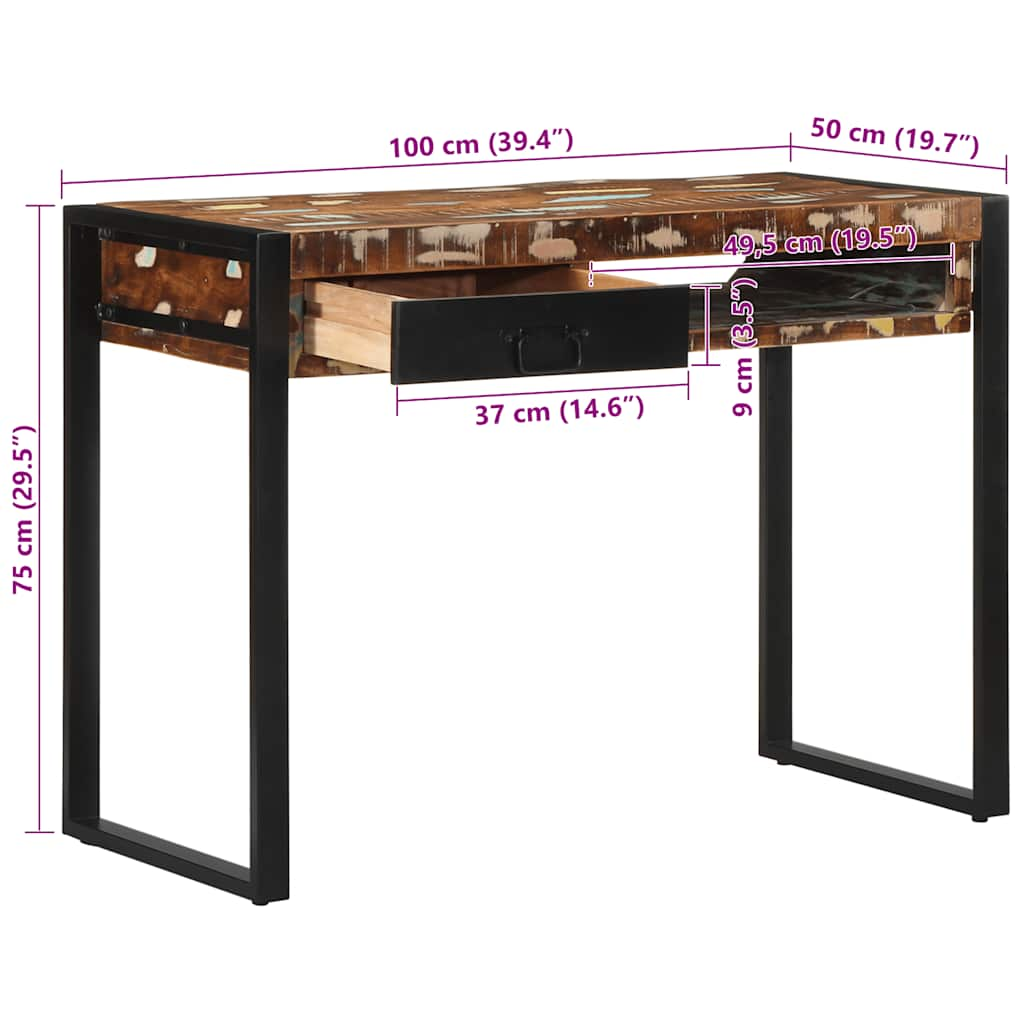 vidaXL Desk Multicolour 100x50x75 cm Solid Wood Reclaimed