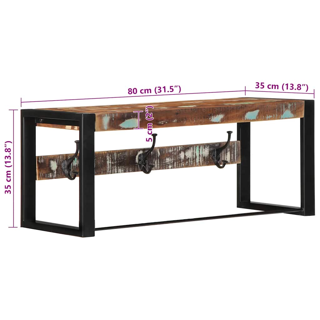 Coat Rack Multicolour 80x35x35 cm Solid Wood Reclaimed