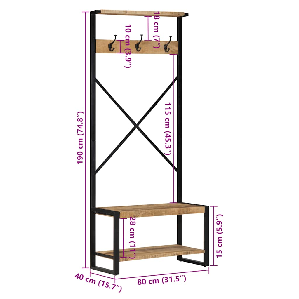 vidaXL Clothes Rack 80x40x190 cm Solid Rough Wood Mango