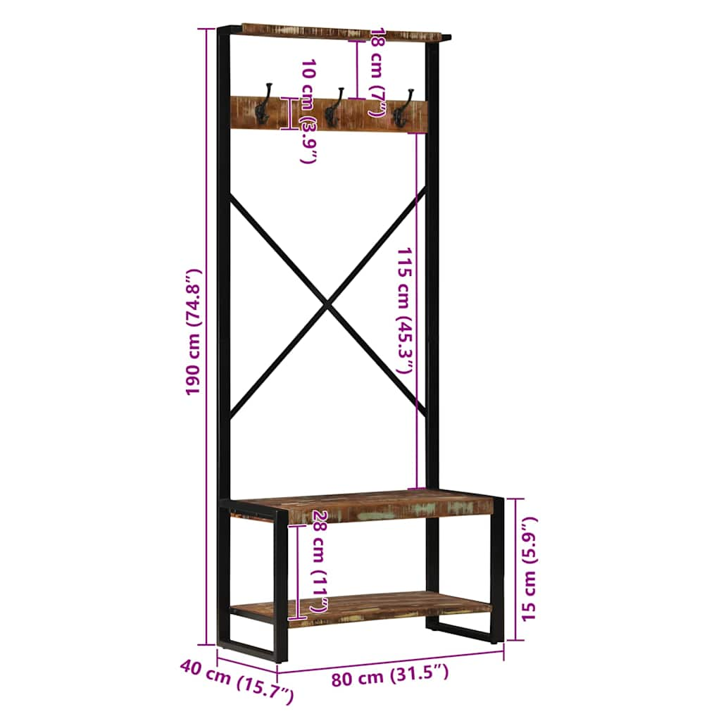 vidaXL Clothes Rack Multicolour 80x40x190 cm Solid Wood Reclaimed