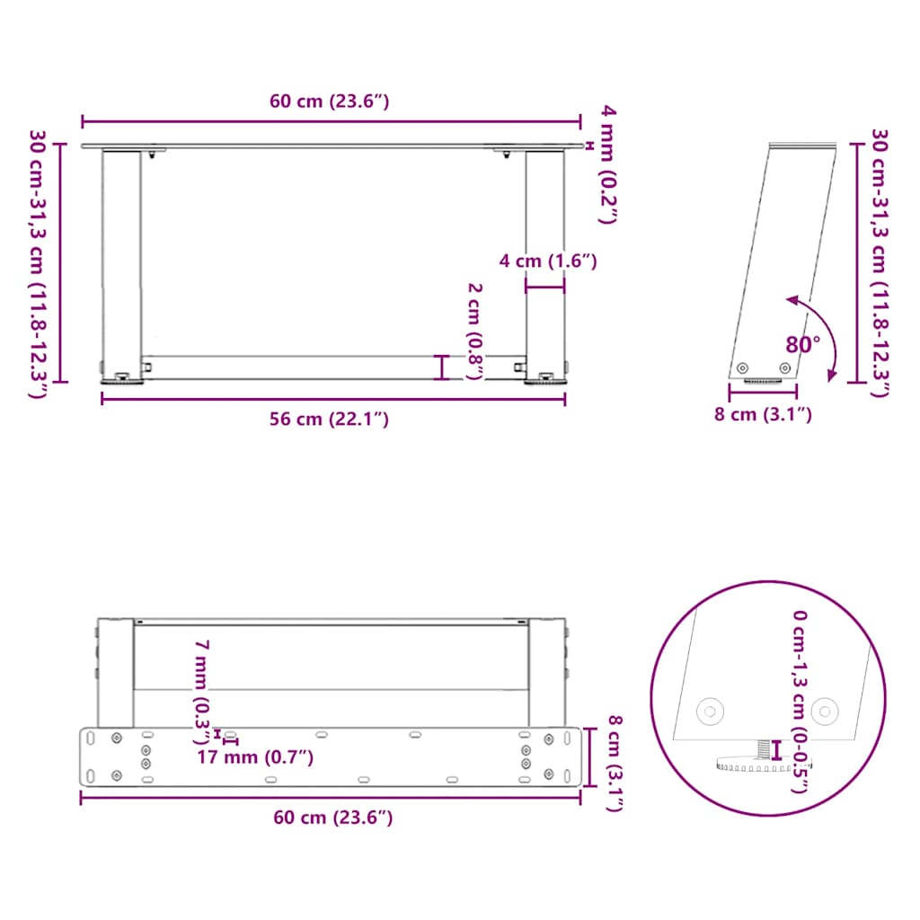 Coffee Table Legs U-Shaped 2 pcs Natural Steel 60x(30-31) cm Steel