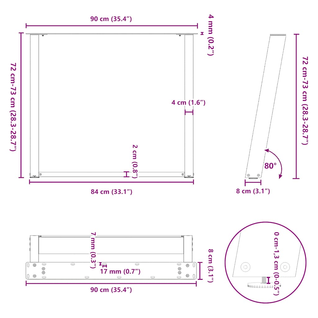 vidXL Dining Table Legs U-Shaped 2 pcs Anthracite 90x(72-73) cm Steel