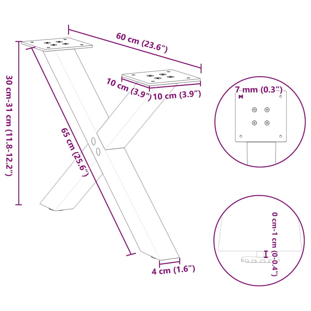 Coffee Table Legs X-Shaped 2 pcs Natural Steel 60x(30-31) cm Steel