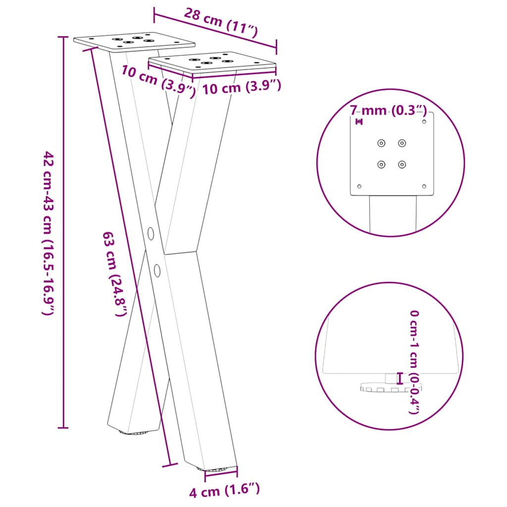 Coffee Table Legs X-Shaped 2 pcs Natural Steel 28x(42-43) cm Steel