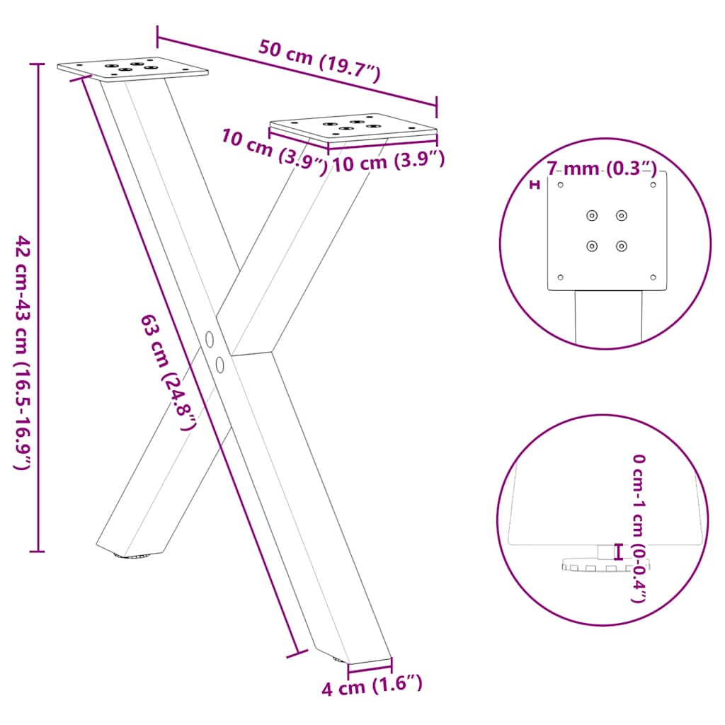 Coffee Table Legs X-Shaped 2 pcs Black 50x(42-43) cm Steel