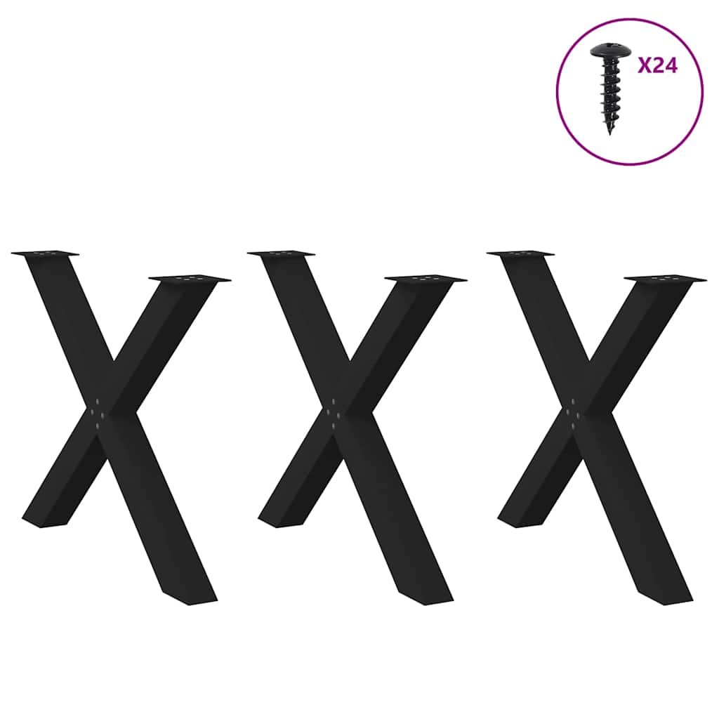 Dining Table Legs X-Shaped 3 pcs Black 90x(72-73) cm Steel