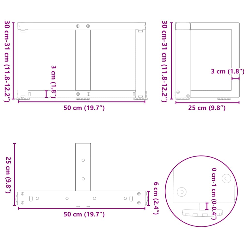 Coffee Table Legs T-Shaped 2 pcs Anthracite 50x25x(30-31) cm Steel