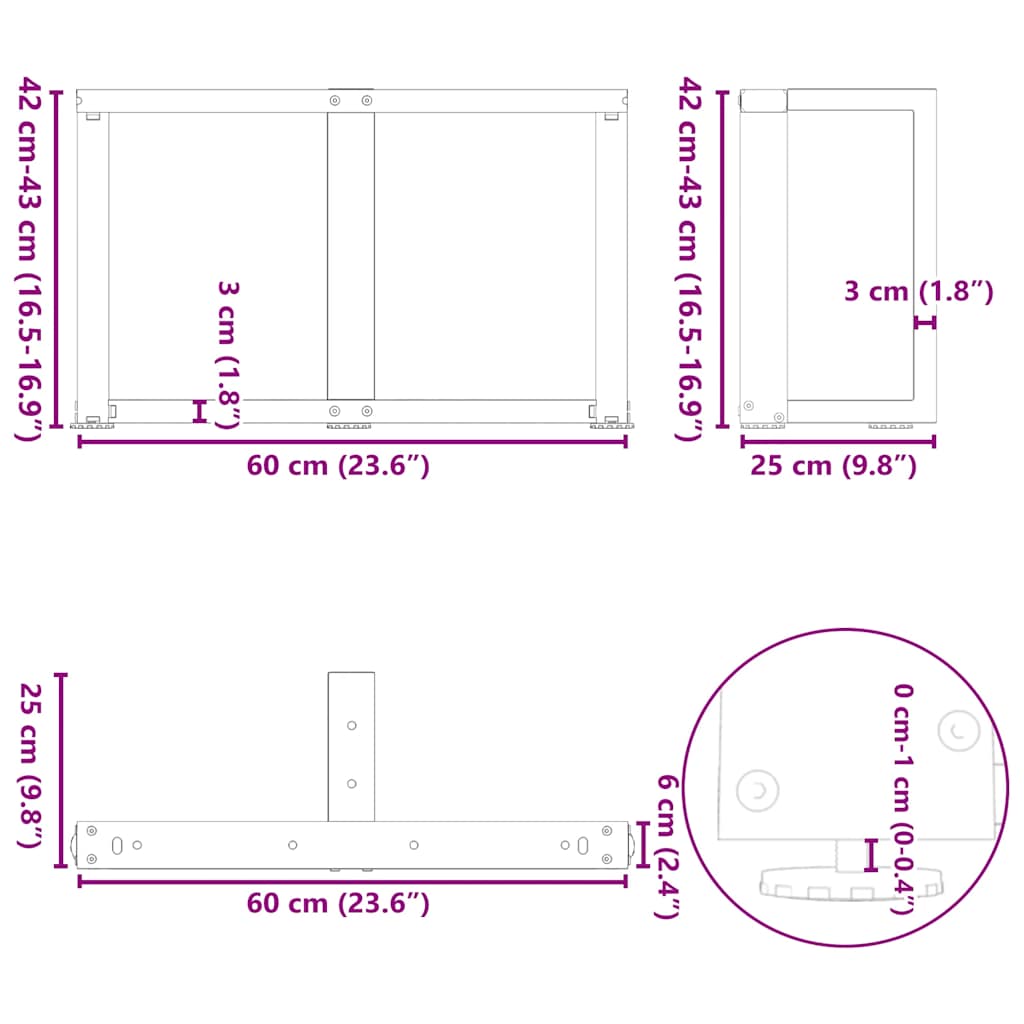 Coffee Table Legs T-Shaped 2 pcs Anthracite 60x25x(42-43) cm Steel