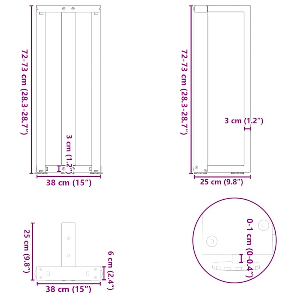 Console Table Legs T-Shaped 2 pcs Black 38x25x(72-73) cm Steel