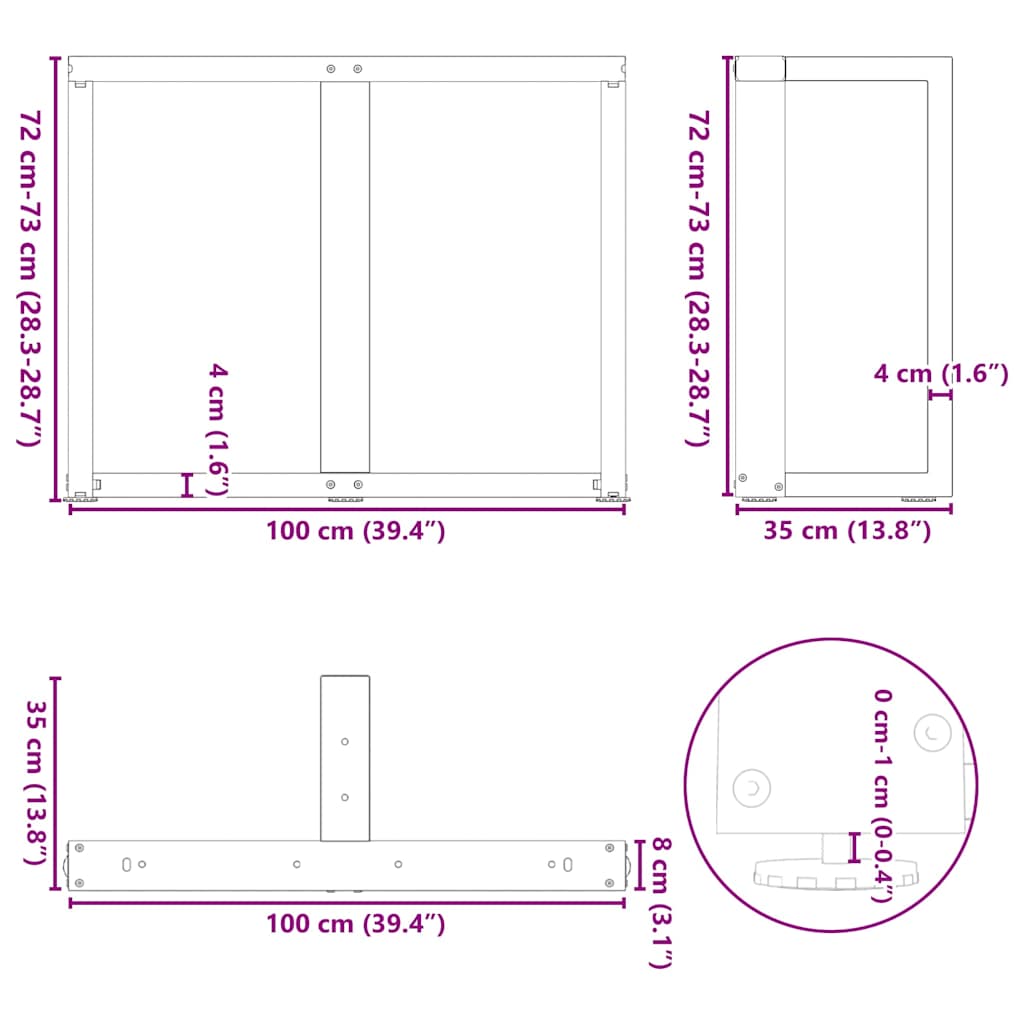 Dining Table Legs T-Shaped 2 pcs Black 100x35x(72-73) cm Steel