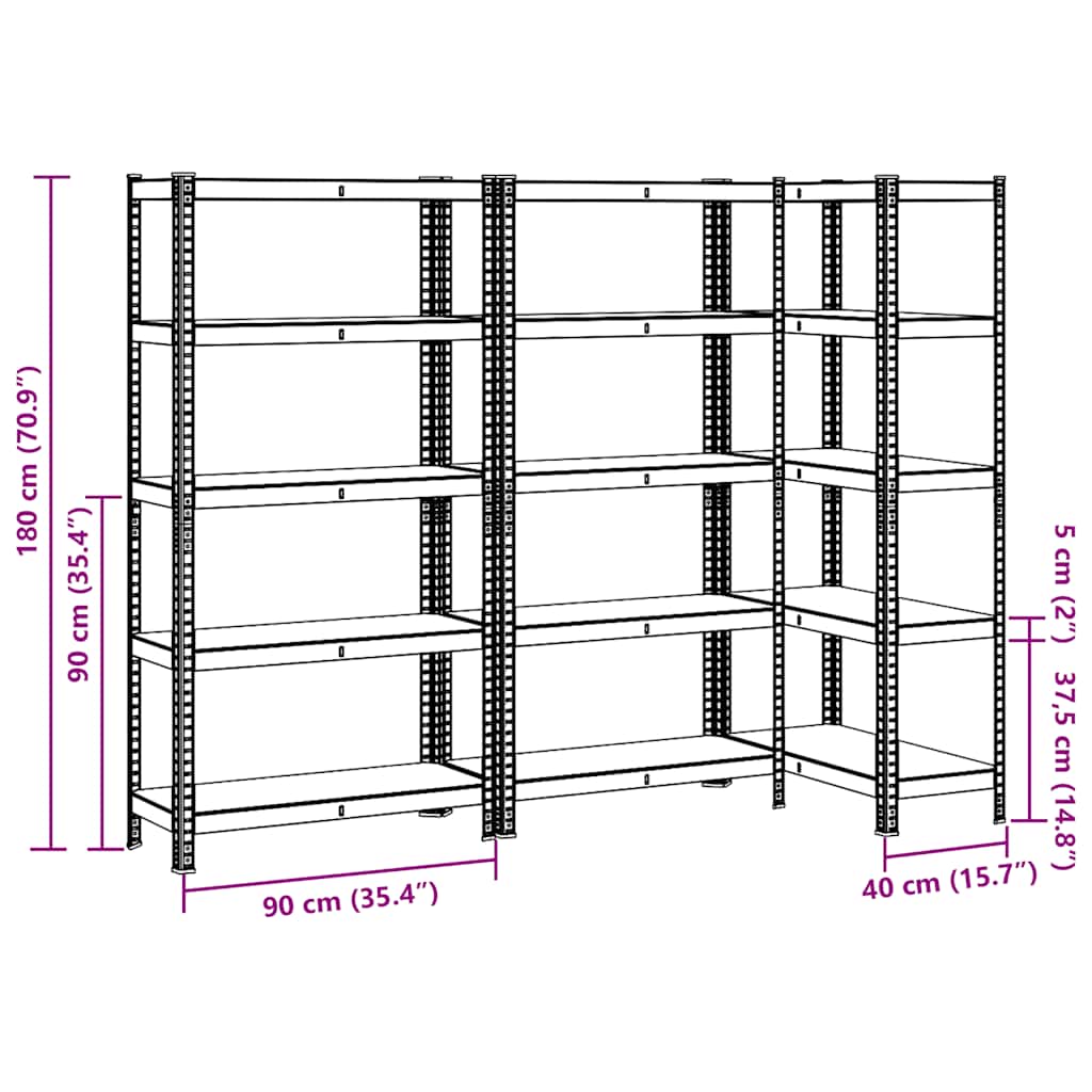 vidaXL 5-Layer Storage Shelves 3 pcs Silver Steel&Engineered Wood