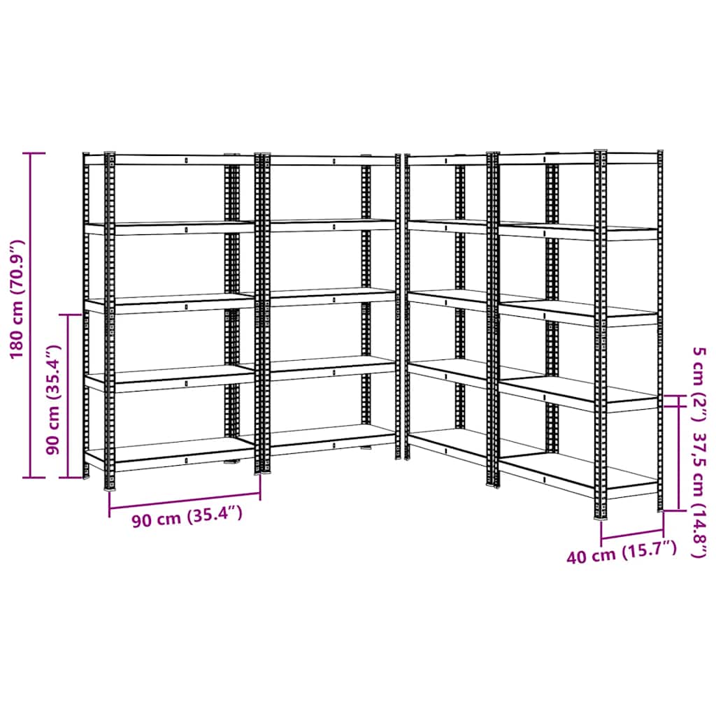 vidaXL 5-Layer Storage Shelves 4 pcs Silver Steel&Engineered Wood