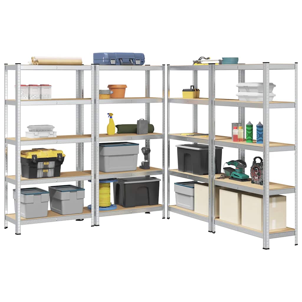 vidaXL 5-Layer Storage Shelves 4 pcs Silver Steel&Engineered Wood