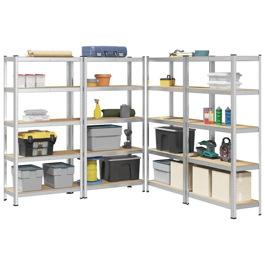 vidaXL 5-Layer Storage Shelves 4 pcs Silver Steel&Engineered Wood