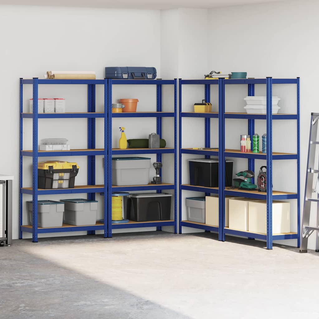 vidaXL 5-Layer Storage Shelves 4 pcs Blue Steel&Engineered Wood