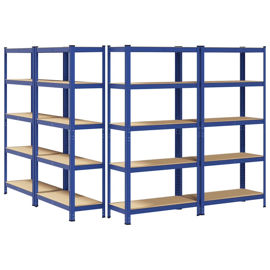 vidaXL 5-Layer Storage Shelves 4 pcs Blue Steel&Engineered Wood