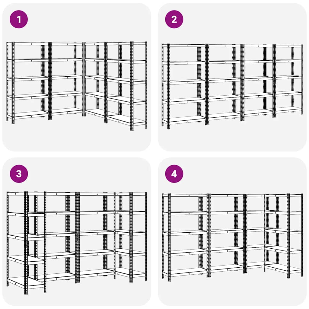 vidaXL 5-Layer Storage Shelves 4 pcs Blue Steel&Engineered Wood