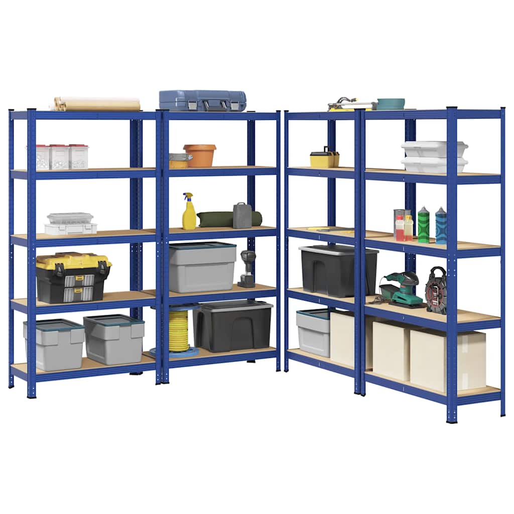 vidaXL 5-Layer Storage Shelves 4 pcs Blue Steel&Engineered Wood