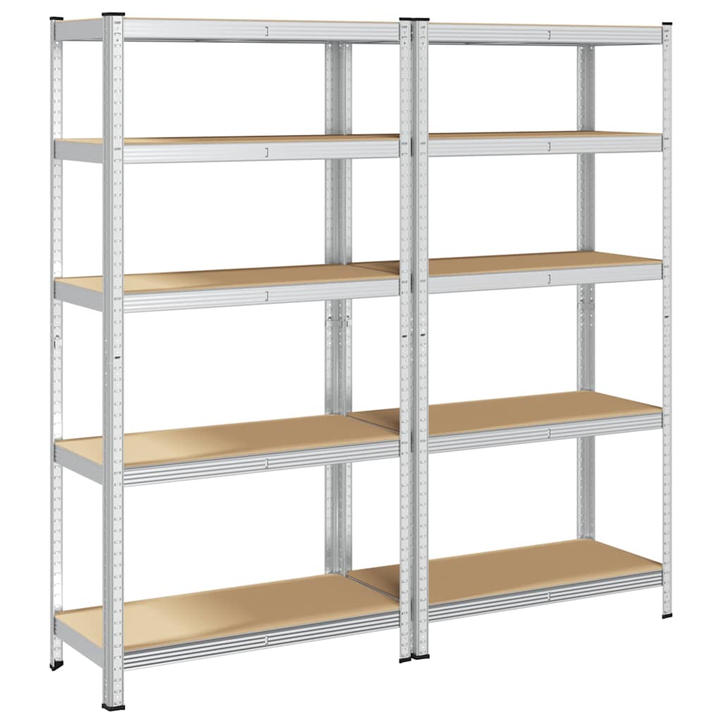 vidaXL 5-Layer Heavy-duty Shelves 2 pcs Silver Steel&Engineered Wood