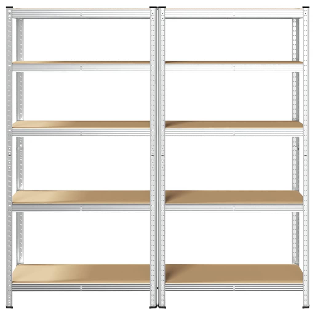 vidaXL 5-Layer Heavy-duty Shelves 2 pcs Silver Steel&Engineered Wood