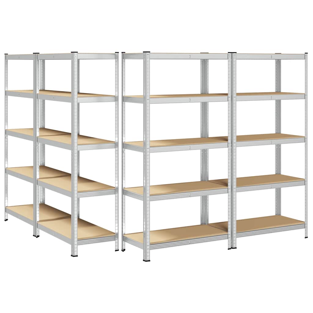 vidaXL 5-Layer Heavy-duty Shelves 4 pcs Silver Steel&Engineered Wood