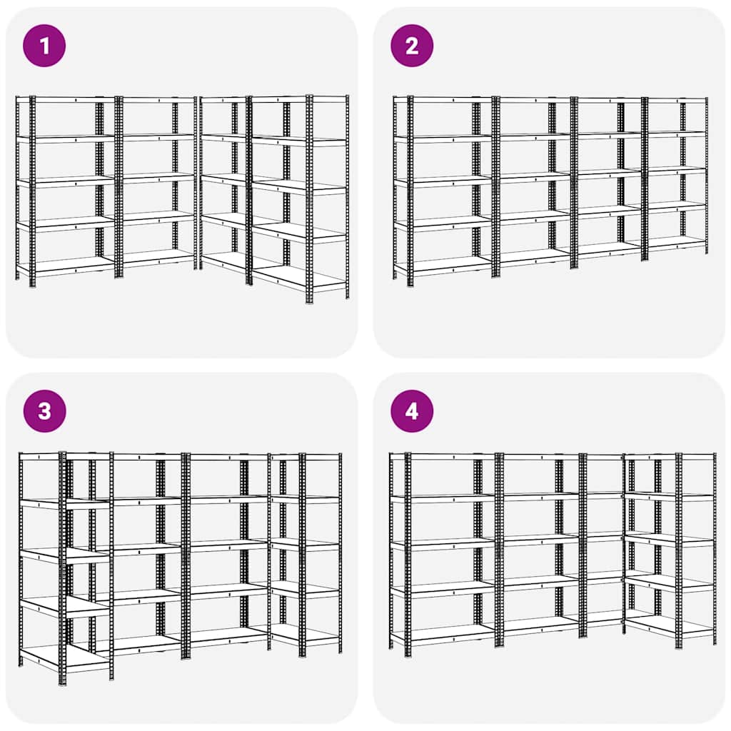 vidaXL 5-Layer Heavy-duty Shelves 4 pcs Silver Steel&Engineered Wood