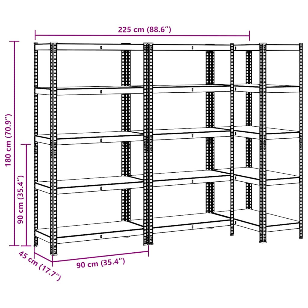 vidaXL 5-Layer Heavy-duty Shelves 3 pcs Anthracite Steel&Engineered Wood