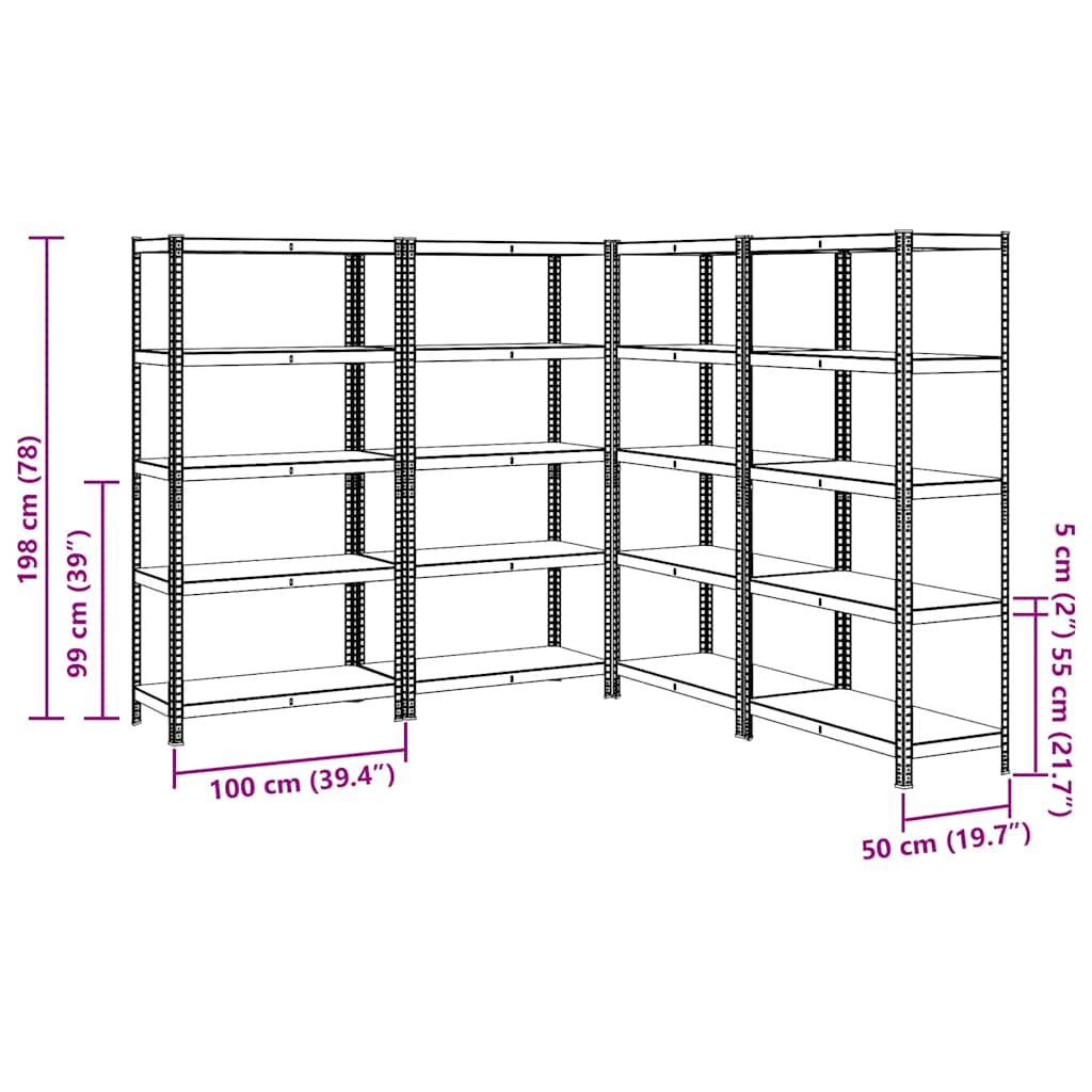 vidaXL 5-Layer Storage Shelves 4 pcs Silver Steel&Engineered Wood