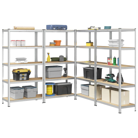 vidaXL 5-Layer Storage Shelves 4 pcs Silver Steel&Engineered Wood