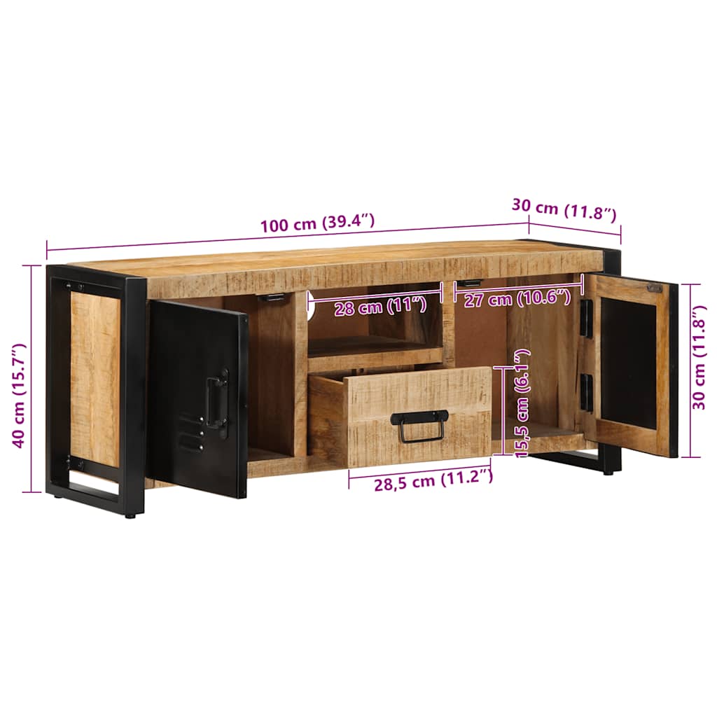 TV Cabinet 100x30x40 cm Solid Rough Wood Mango